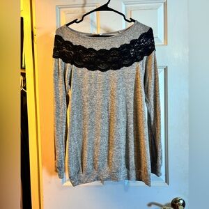 Gray Lace Trim Women's Blouse